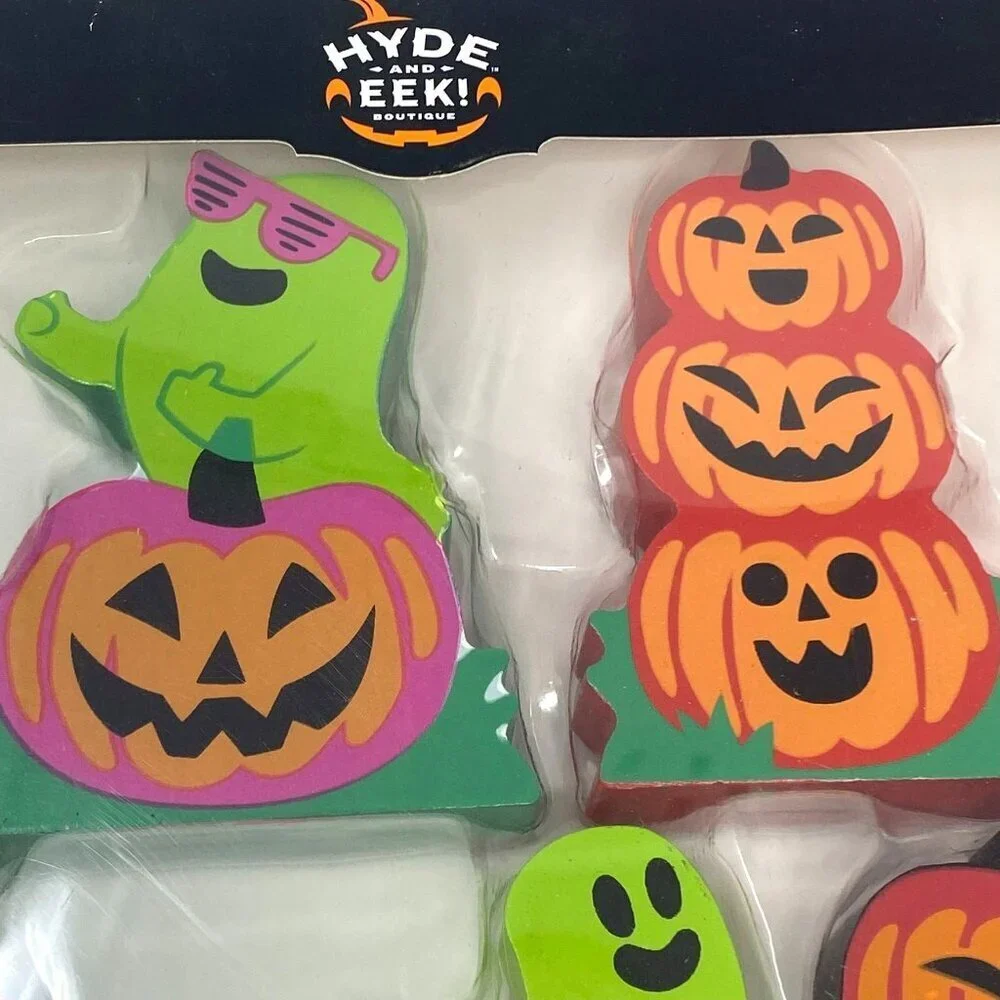 Target Hyde & EEK! Wood Pumpkins Mini Mantel Halloween Decorative Figurine Set